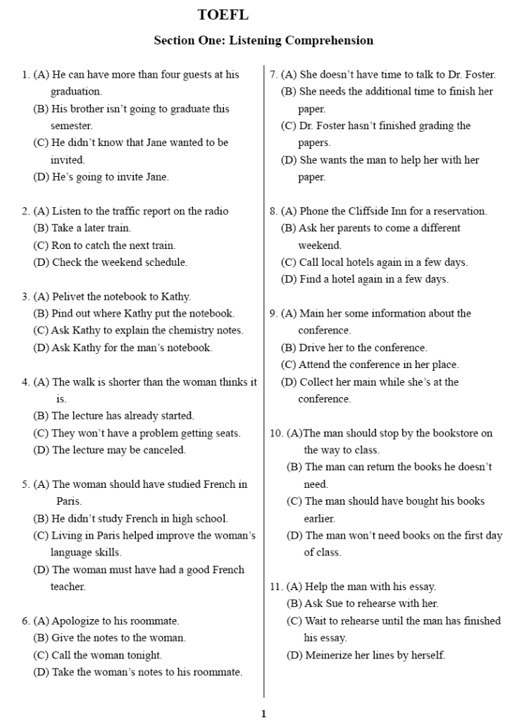 TOEFL Exam Papers With Answers